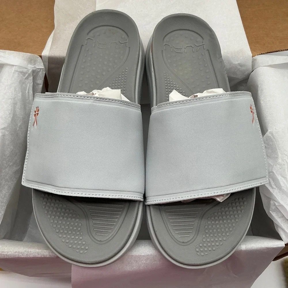 KURU Moment Mens Slides Dove Gray Orange Sherbet Orthopedic Sandals Size 10 NEW